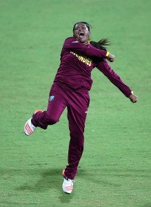Anisa Mohammed is ecstatic after picking up a wicket, Pakistan v West Indies, Women's World T20 2016, Chennai, March 16, 2016 